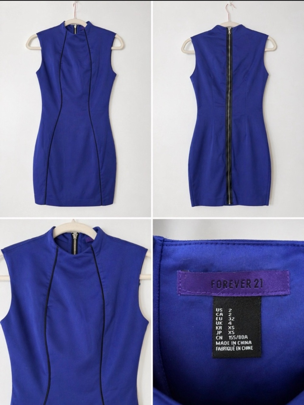 Forever 21 Cobalt Blue Sleeveless Sheath Dress with Contrast Piping